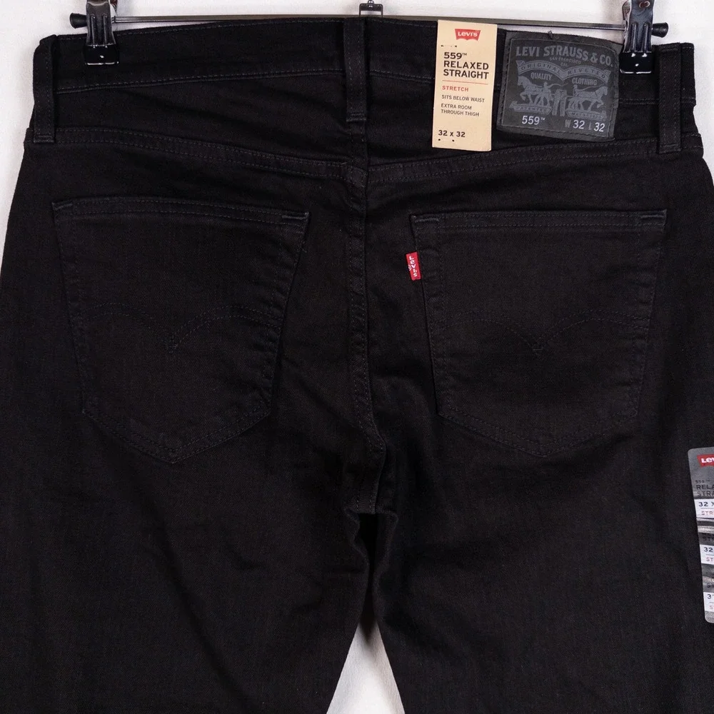 Levis Mens 559 Relaxed Straight Jeans 32x32 Black Stretch Denim Pants New